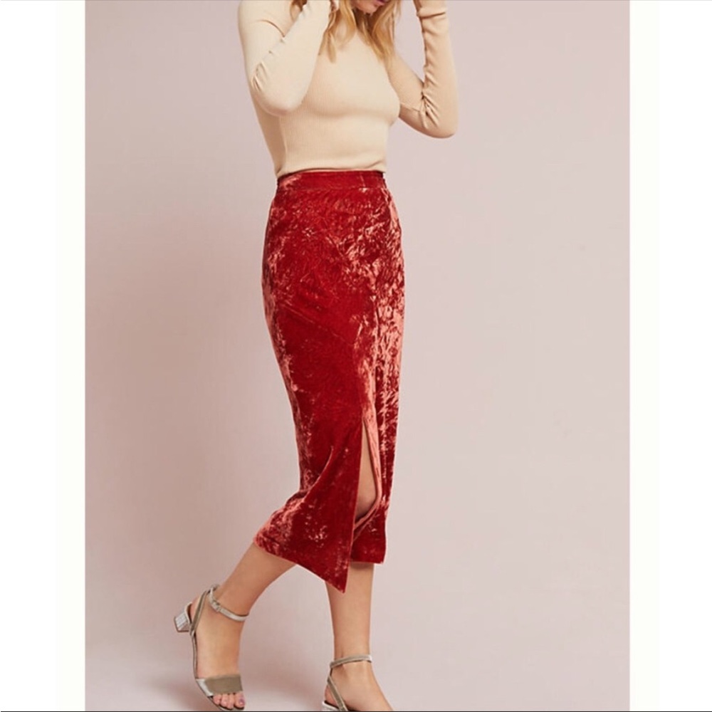Anthro Maeve crushed velvet terracotta color skirt